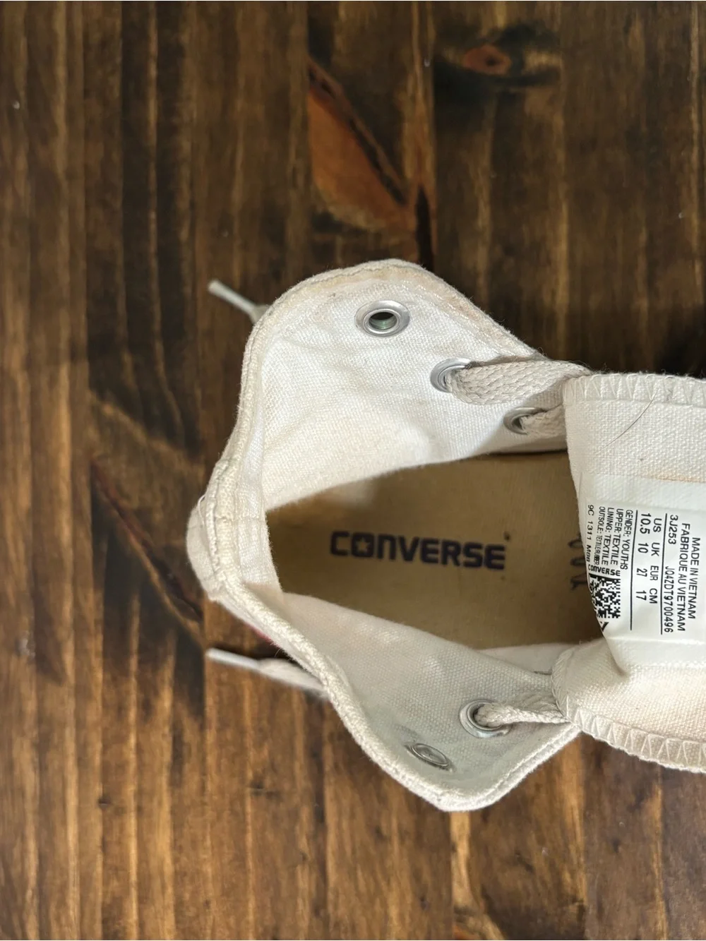 Converse Kids High-Top Canvas Sneakers in Off-White with Red Trim